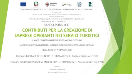 Incontri di animazione: Bando pubblico "Contributi per la creazione di imprese operanti nei servizi turistici"