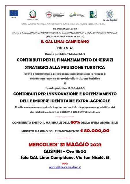 Presentazione bandi pubblici GAL Linas Campidano rivolti a micro o piccole imprese extra agricole